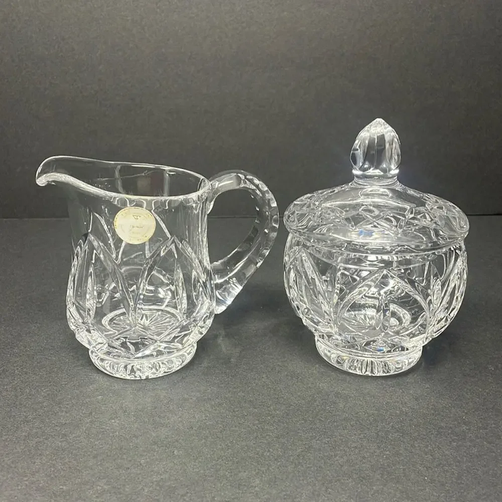 Vintage Cut Glass Crystal Creamer & Sugar Bowl with Lid